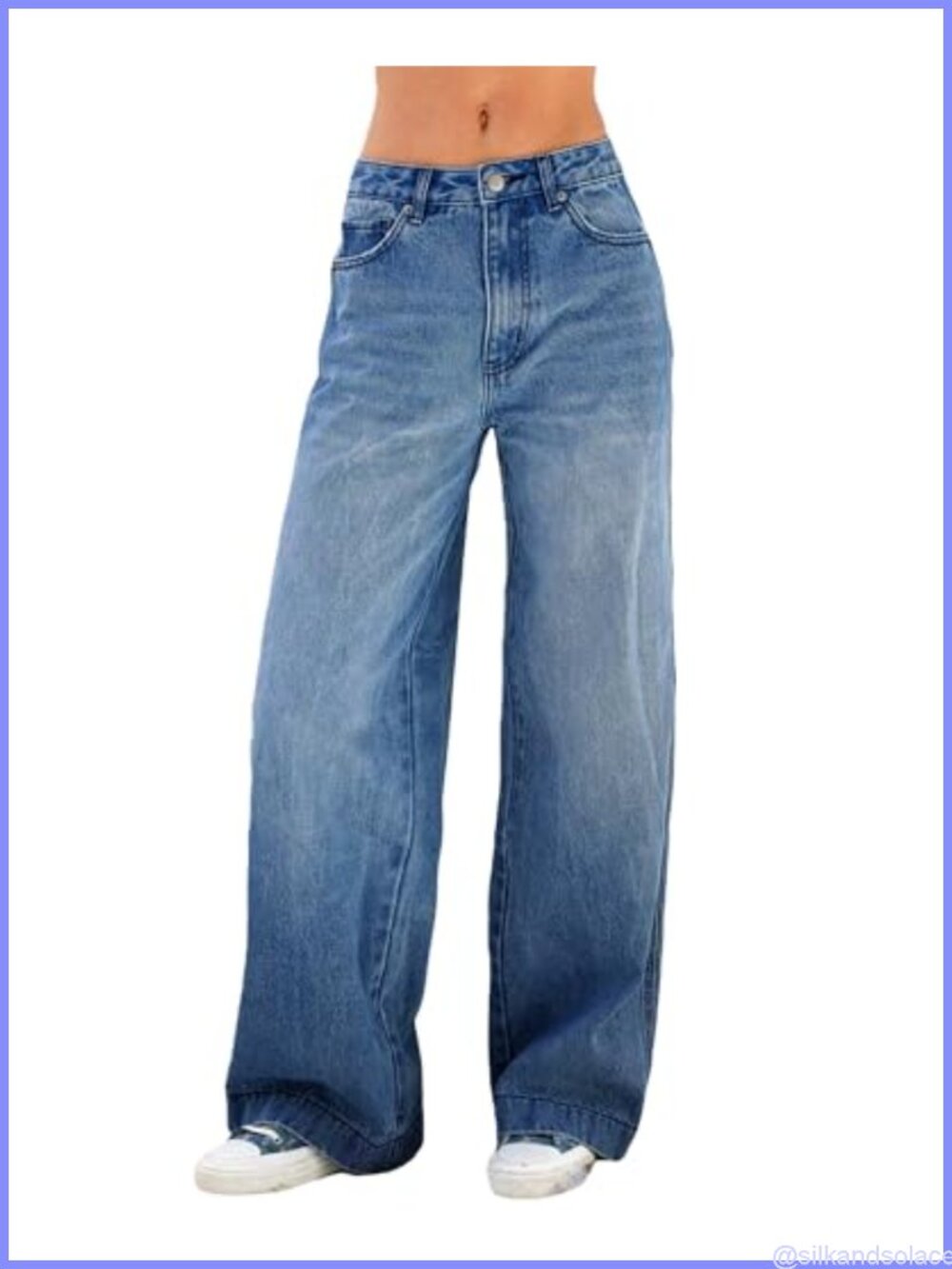 Womens Wide Leg Jeans High Waisted Stretchy Baggy Denim Pants